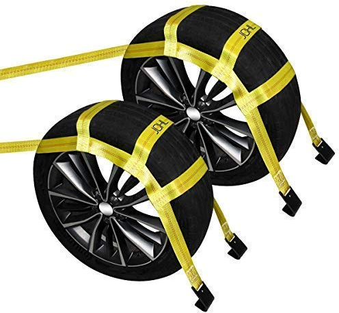 JCHL 2 Pack Yellow Basket Tow Dolly Straps With Flat Hooks For 15-19 Tires, Universal, Compatible With Passenger Car, SUV, Truck