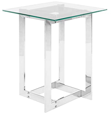 Beliani Table d'Appoint Plateau Carré en Verre Transparent et Support en Métal Argenté Design Moderne et Chic pour Salon ou Chambre au Style Glamour