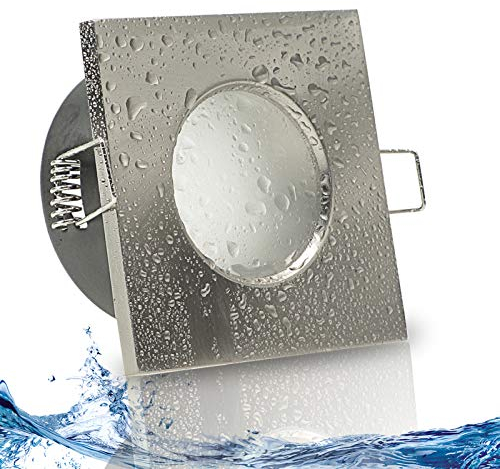 trendlights24 Aqua Base Decken Einbaustrahler eckig IP65-1er Set ultra flach 50 mm LED Spots 5W 230V Warmweiß - Edelstahl Optik gebürstet Bad