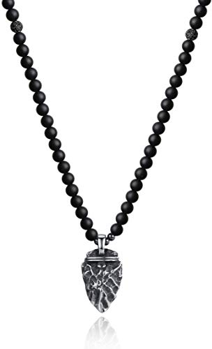 COAI Geschenkideen Matter Onyx Edelstein Kette mit Pfeilspitze Halskette Herren Pfeil Anhänger aus Edelstahl