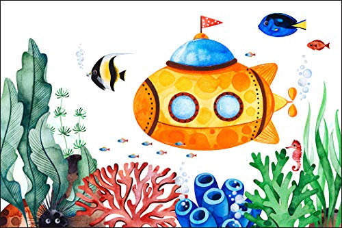 Muralo Fototapete Kinderzimmer 60 x 90 cm Vlies Tapete Wandtapeten Meer U-Boot Korallenriff Fische Kinderwelt Jugend Moderne Wandbilder XXL Kinder Wand Dekoration