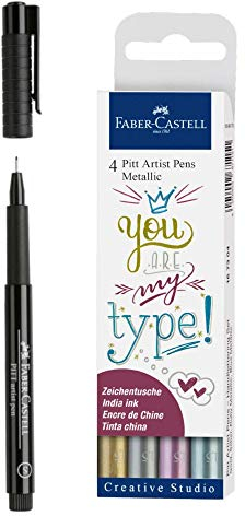Faber-Castell - Tuschestift Pitt artist pen, S Pen schwarz + 4er Etui Metallic