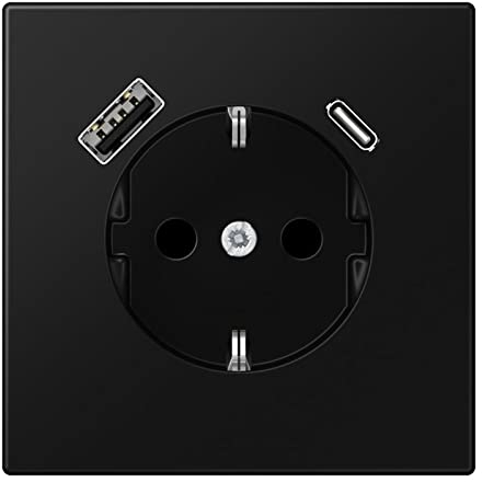 Jung LS1520-15CASWM SCHUKO-Steckdose mit USB Typ AC (3A) mit erhöhtem Berührungsschutz (Thermoplast bruchsicher) Graphitschwarz Matt Serie LS