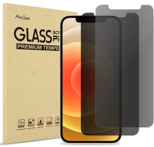 ProCase 2 Pack Privacy Screen Protector for iPhone 12 / iPhone 12 Pro (6.1 Inch, 2020 Release), Anti-Spying Tempered Glass Screen Film Guard