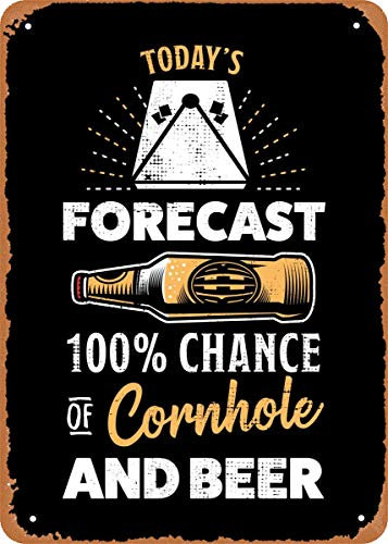 CharcasUS Metal Wall Poster - Forecast Cornhole and Beer Metal Signs Vintage Tin Signs Home Decor