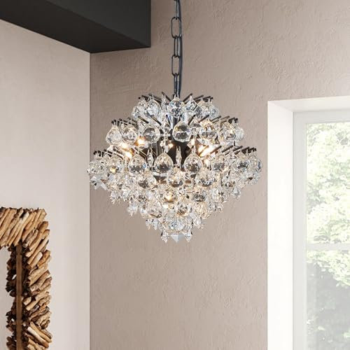 BESTIER Black Modern Pendelleuchte Kronleuchter Kristall Regentropfen Beleuchtung Deckenleuchte Lampe für Esszimmer Badezimmer Schlafzimmer Wohnzimmer 4 G9 Glühbirnen erforderlich D28cm x H30cm