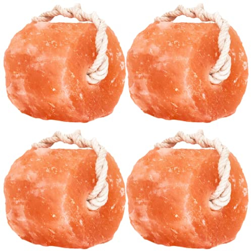 Glowyn Pink Himalayan Mineral Salt Block on Rope Pack of 4 (3lbs each) – 100% Organic Pink Salt Lick for Horses and Livestock. Deer Attractant with No Harmful Elements.
