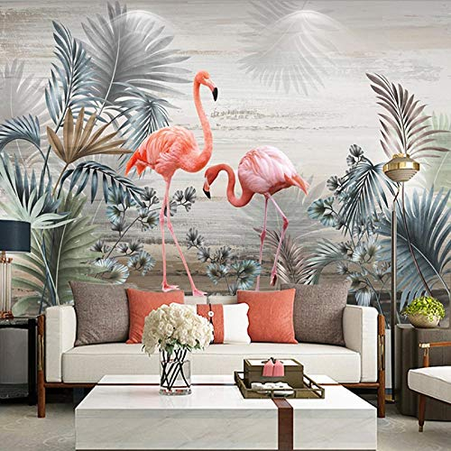 BYSQX Vlies Tapeten Wandtapete Pflanzen Blätter Flamingo Vintage 3D Wandbild Tapete Vlies Tapete Wandtapete Tapete Wohnzimmer Wanddekoration Fototapete 3D Tapete Effekt Wandbild 350X256Cm
