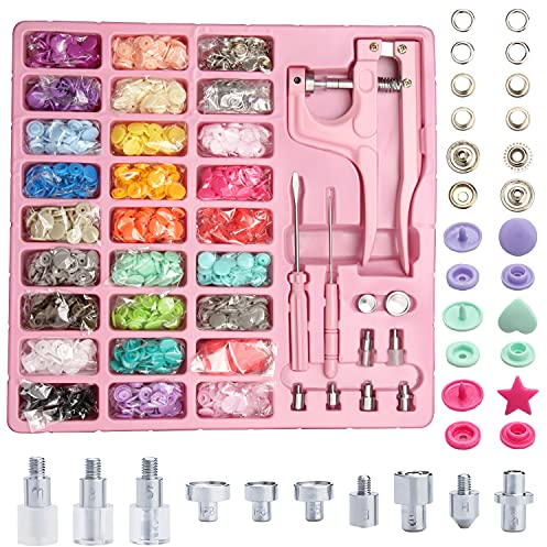 Lynda Druckknöpfe aus Kunststoff und Metall, mit Druckknöpfen, Zangen-Set, 300 Sets aus Kunststoff und Metall, zum Nähen und Basteln (Pink)