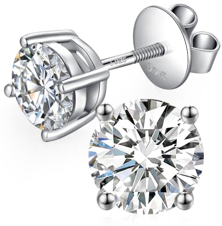 JiaYang Brillant CZ Diamant Ohrstecker mit Schraubverschluss, Sterling Silber Zirkonia Ohrstecker, Silber Ohrringe für Damen/Herren, Long & Thick Post, 4MM-8MM