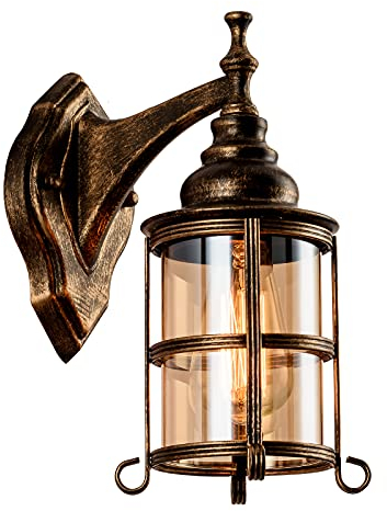 Rustikale Bernstein Glas Wandleuchte 1-Pack, Bronze, industrielle Bauernhaus Lampe Wandleuchter Veranda Beleuchtung Wasserdicht Retro-Lampe für Innen Schlafzimmer Wohnzimmer im Freien(keine Glühbirne)