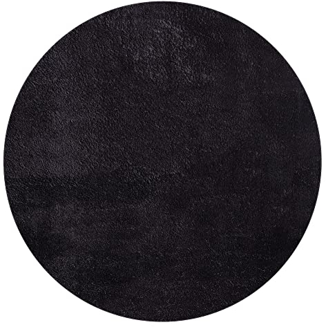 the carpet Relax Weicher, Badezimmerteppich, Bad Set, Badematte, Badvorleger, Anti-Rutsch Unterseite, Waschbar bis 30 Grad, Super Soft, Felloptik Schwarz, 120 cm Rund