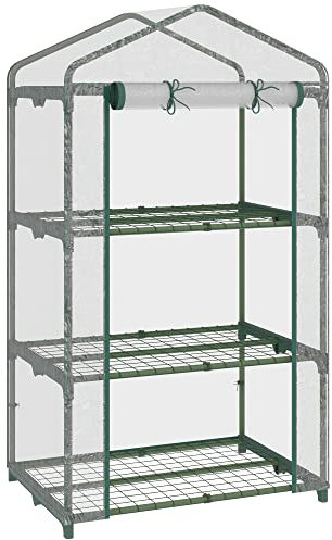Outsunny Invernadero de Jardín de 3 Niveles Invernadero de Terraza con 3 Estantes 1 Puerta con Cremallera para Cultivo de Plantas Flores Verduras 69x49x125 cm Transparente