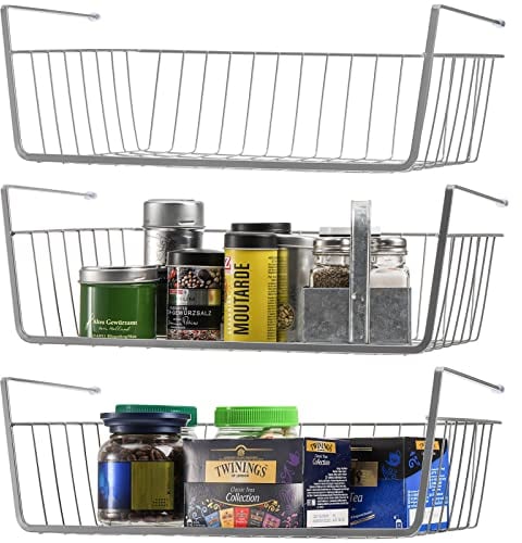 Jucoan 3 Stück Regalkörbe, 38 x 25,4 x 15 cm, zum Einschieben, Drahtkörbe, zum Aufhängen unter dem Schrank, Regal, Aufbewahrungskörbe für Küche, Speisekammer, Schrank, Bücherregal, groß