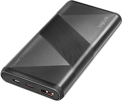 Logilink PA0275 - Powerbank 10.000 mAh, 1x USB-A QC (QuickCharge 3.0) & 1x USB-C PD (Power Delivery 2.0), inkl. 2-in-1 Kabel, Schwarz