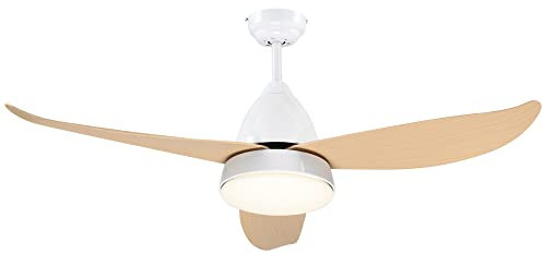 HOMCOM Ventilateur plafond avec lumiere 24 W réversible, ventilateur de plafond avec 3 pales et télécommande 6 vitesses silencieux, lampe ventilateur plafond LED Ø122 cm, pour chambre, salon, blanc