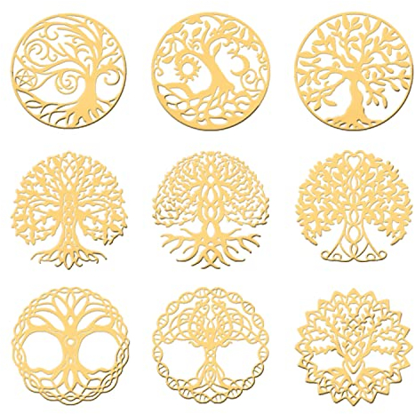 OLYCRAFT 9 Stück Baum Des Lebens Metall Energie Aufkleber 4cm Selbstklebend Orgon Pyramiden Aufkleber Edelstahl Gold Aufkleber Für Sammelalben DIY Basteln Wasserflaschen Dekoration
