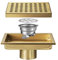 Yalsfowe Caniveau de douche en acier inoxydable, Drain de douche carré 150 x 150 mm, bonde douche avec grille amovible, passoire à cheveux, siphon de sol anti-odeurs,Brushed gold