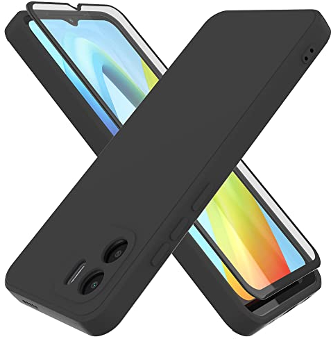 HHUIWIND Cover Compatibile con Xiaomi Redmi A2 / A1 4G (6,52) e Vetro Temperato,Custodia Xiaomi Redmi A2 / A1 4G Morbido Silicone Liquida TPU Protettivo Ultra Slim Case - Nero
