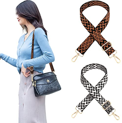 Taschengurt Breit Boho, Verstellbarer Schultergurt, 2 Stück Boho Verstellbar Schulterriemen für Taschen, Taschenriemen des Webens Breit 3.8cm & Verstellbar 78-143cm
