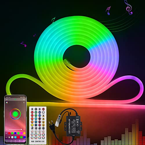 KISUFU 220V LED Strip RGB mit IC Neon, 4m LED Streifen mit App-Steuerung, DIY-Farbwechsel Lichtband, Musik Sync,Neon Lichtband für Wohnzimmer, Schlafzimmer, Christmas Wand Deko
