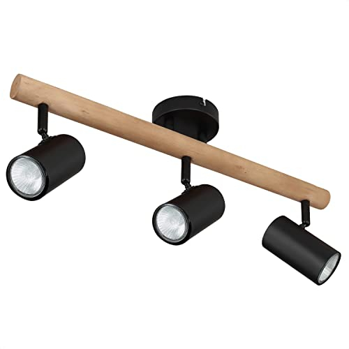 INNOVATE LED Spotbalken Holz | GU10 Deckenlampe Spot | LED Deckenleuchte Schwenkbar | Spotleuchte drehbar für Küche, Wohnzimmer, Schlafzimmer | Wandleuchte Holz | Deckenstrahler 3 flammig
