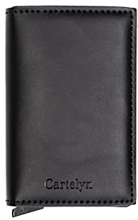 Cartelyn - Porte Cartes bancaire, Card Holder Slim en Cuir - Portefeuille, Pochette Anti piratage RFID - Etui pour Protege et Range Carte de Credit pour Homme ou Femme Noir Charbon Mat