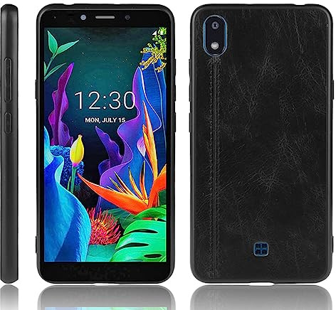 XFDSFDL® Schutzhülle für LG K20 LM-X120 2019 (5,45 Zoll) Ultra Schlank Leichte Hart PC Handytasche Rindsleder Muster PU Umschlagrückseite Handy Hülle Schwarz