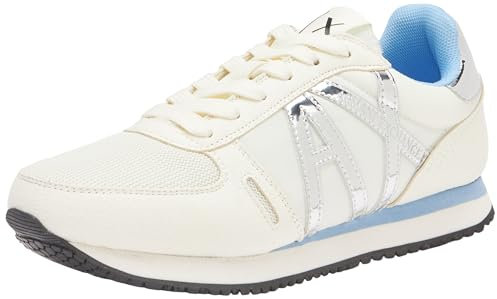 Armani Exchange Women's Rio Side Logo, Off White+ Blue+ Silver, 40
