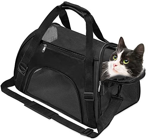 Soft-Sided Foldable Cat/Dog/Pet/Puppy Carrier Bag,Portable Pets Travel Carriers For Cats/Dogs/Pets With Shoulder Strap & Removable Mat,Durable Comfort Cat Basket Airline Approved(Black,Medium)