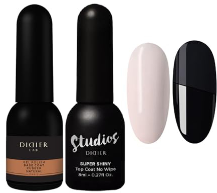 DidierLab Rubber Base and Top Coat Gel Nail Kit - 2pcs - Includes Nude Gel Polish - Long Lasting, UV LED Cured
