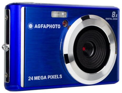 AGFA PHOTO Realishot DC5500 - Cámara Digital Compacta, 24 MP, Pantalla LCD 2,4, Zoom Digital 8x, Video HD 720p, Memoria Externa SD, Batería de Litio - Azul