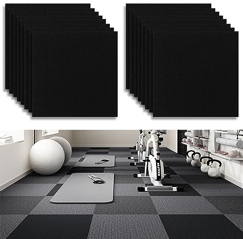 Self Adhesive Floor Tiles, PVC Flooring Planks, Waterproof Flooring Tile, Peel and Stick Floor Tiles, Floor Sticker for Kitchen Bathroom Living Room, 30 * 30cmX4mm (Black 16pcs)