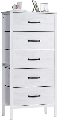 LYNCOHOME Kommode mit Schubladen, Kommode aus Stoff, Sideboard TV Schrank mit 5 Stoffschubladen, Aufbewahrungsschrank Schlafzimmer Schubladenschrank Küche Ordnungsmöbel für Büro Flur