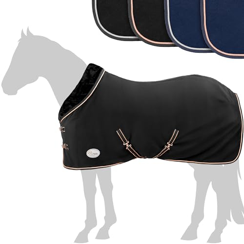 Esposita Abschwitzdecke mit Fellkragen Champion Edition Fleecedecke mit Kragen und Zierpaspel, Paradedecke, Showdecke Schwarz-Rosegold 165cm