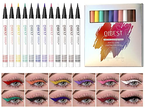12 Farben Liquid Eyeliner Set, Wasserdicht Langlebig Eyeliner Bleistift Set, Hochpigmentierter Eyeliner-Stift-Set, Matte Eyeliner Bunt für den Täglichen Gebrauch und Weihnachten