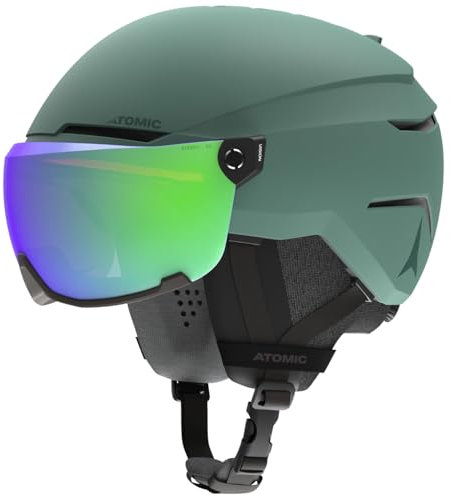 ATOMIC SAVOR VISOR STEREO Skihelm mit Visier - Green - Größe M - Maximale Stoßdämpfung - Active Aircon Belüftungssystem - Hochwertige Verspiegelung für klare Sicht