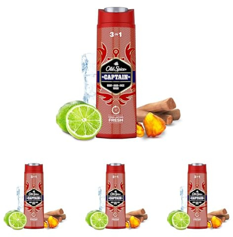 Old Spice Captain 3-in-1 Duschgel & Shampoo für Männer, 400ml, langanhaltender, frischer Duft in Parfümqualität für Haare-Gesicht-Körper (Packung mit 4)