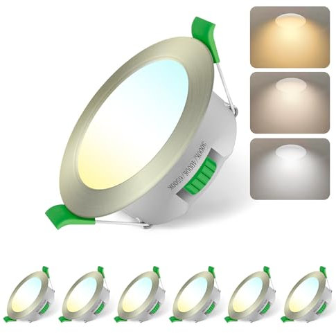 Jaenmsa Led Spots 230V, Einbaustrahler Led, 8W 75-85mm EinbauØ,IP44, Dimmbar,Led Deckenspots Flach Warmweiß 3000K Neutralweiß 4000K Kaltweiß 6500K für Badezimmer, Küche, Wohnzimmer,6er Set