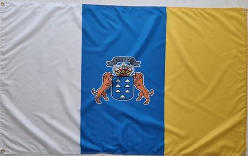 Bandera de Islas Canarias, reforzada con 4 ojales, 150 cm x 90 cm (Islas Canarias) Ideal balcones MateyCo