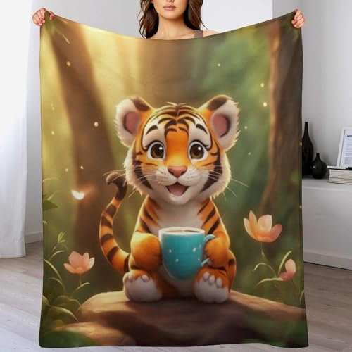 PAZZK BettDecke 100% Flannel, Tiger 3D-Digitaldruck Kuscheldecke, Decke, Weich Wohndecke, Sofadecke Für Kinder Jungen Erwachsene Vier Jahreszeiten（180×200cm）