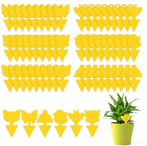 Flintronic 60 Stück Gelbsticker Trauermücken Bekämpfen, Fliegenfalle, Gelbe Klebefalle, Trauermücken Bekämpfenfür, Gelbtafeln für die Zimmerpflanzen Schädlingsbekämpfung