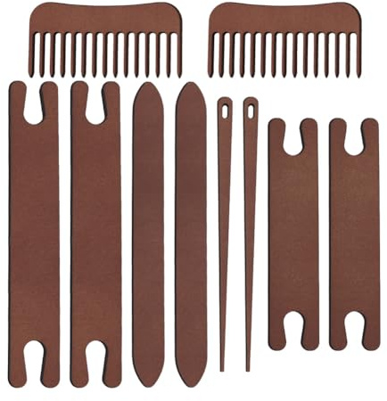 AHANDMAKER Lot de 2 kits d'outils à tricoter en bois - 5 pièces - Outils de tissage navette pour débutants - Accessoires de tissage