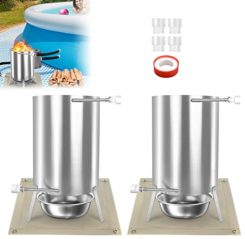 ACXIN Poolheizung mit Feuer, 32/38mm Anschlüsse Edelstahl Feuertonne Brennholz Pool Heizung mit Heizspirale für Schwimmbäder, Poolofen Heizungen inkl. Matte & Restasche Auffangwanne (2 Stück)