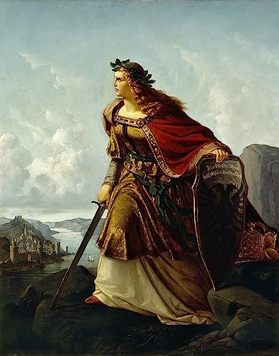 PTLYE Berühmtes Gemälde Bilder Wandbilder Klassische Leinwand Kunst Germania bei der Wacht am Rhein von Lorenz Clasen Wandbilder Drucke Poster für Wohnzimmer 60x90cm