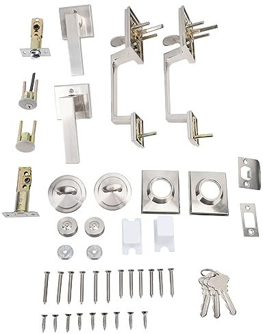 Quadratische Türgriff-Set mit Schlüssel Moderner Türhebel-Schlossset Doppeltürgriff-Set Universal Türdrücker Set mit Sicherheitsschloss mit Schrauben (WHITE)