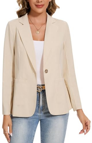 MINTLIMIT Summer Lightweight Linen Women's Blazer Long Sleeve Casual Cotton Jackets with Pocket (Beige L)