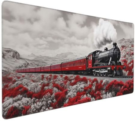 Tapis de Souris Rouge Tapis de Souris XXL 700x300 mm, Imperméable Tapis de Souris Gamer XXL Tapis Souris Train Mouse Pad, Base Atidérapante, Haute Précision et Vitesse pour Gamer, Deco Bureau -MU171