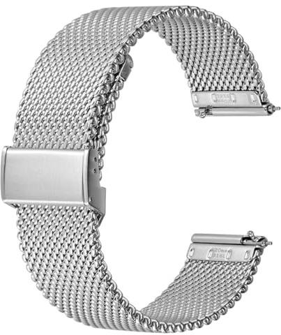 BISONSTRAP 316L Edelstahl Mesh Uhrenarmband für Damen und Herren, Gewebtes Metall Armband, Bandbreite 14mm 16mm 18mm 20mm 22mm