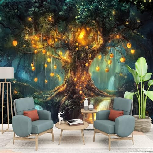 Papier Peint Intissé Forêt Magique Arbres Fantastiques Déco Murale Maison Chambre Salon, Photo Murale Décorative - Pour Jeunesse Enfants 350 x 256 cm